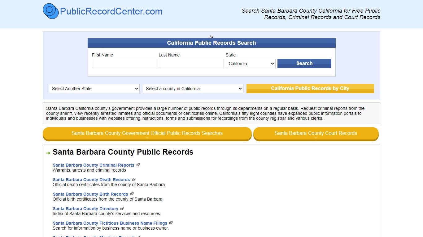 Santa Barbara County California Free Public Records ...